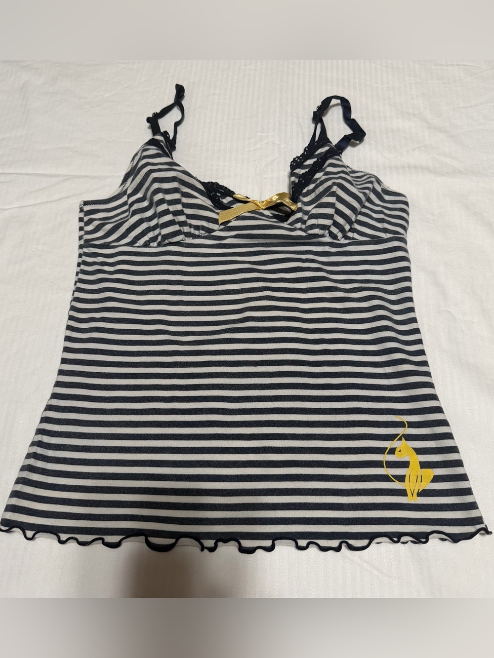 Y2K VTG Baby Phat Lace Babydoll Tank Top GOLD CAT LACE BOW MILKMAID Streetwear S